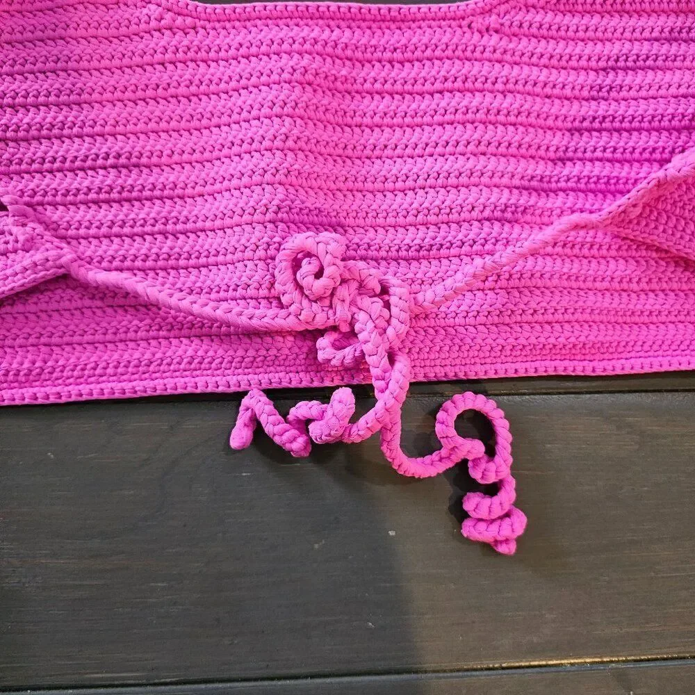 SKIMS Women's Taffy Pink Crochet Swim Scoop Bikini Top Size 2X